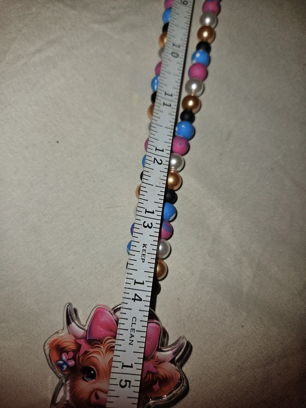 Cute Pink & Blue Beaded ID Badge Holder with Character Charm